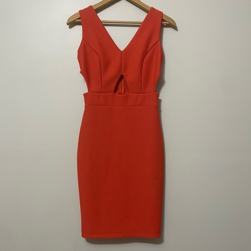 Mystic Orange Cut Out Bodycon Stretch Mini Dress Size Small bin 2C